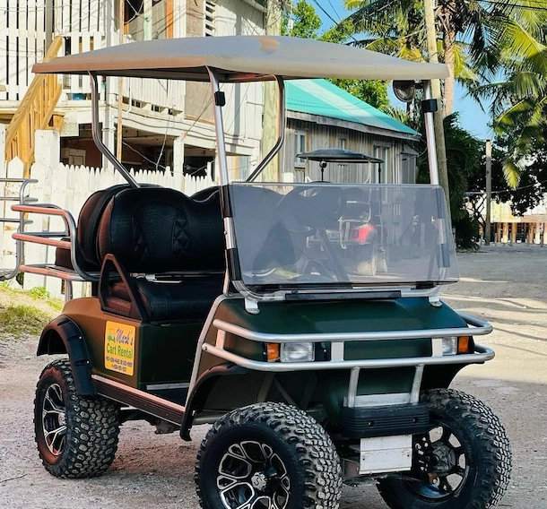 Extended roof on a golf cart rental in San Pedro Belize